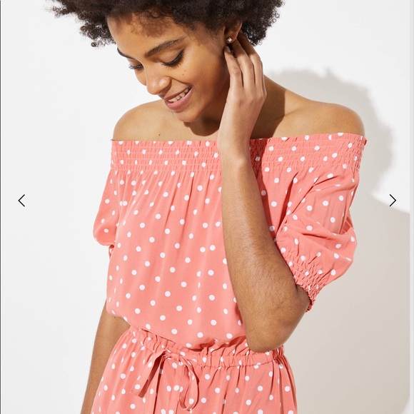 LOFT Beach Dotted Off the Shoulder Romper - Picture 2 of 3